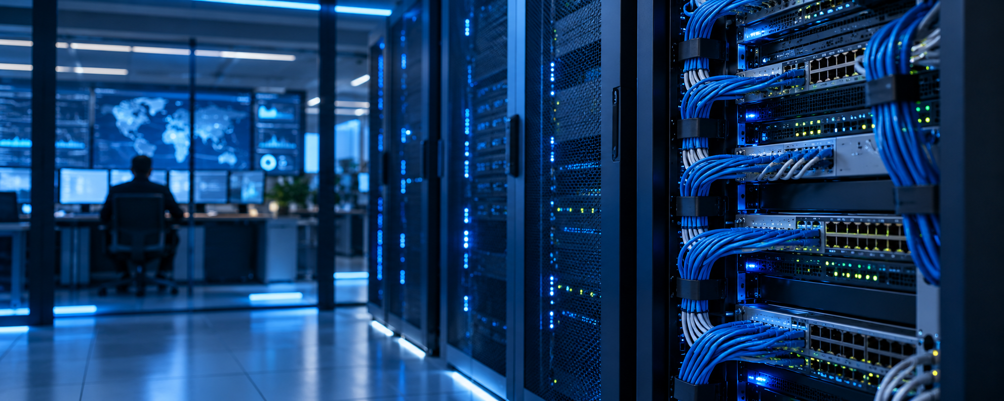 Network engineering consultant configuring secure business network infrastructure
